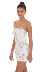 Floral Lace Strapless Bodycon Dress In White