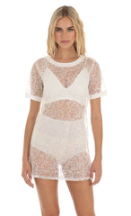 Glitter Three Piece Dress Set In White