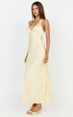 Deep V Neck Satin Slip Dress In Butter Yellow