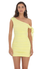 Off Shoulder Ruched Bodycon Dress In Yellow