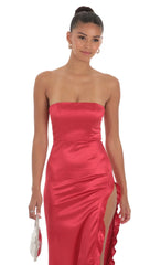 Satin Corset Maxi Dress In Red
