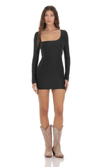 Asymmetrical Neckline Bodycon Dress In Black