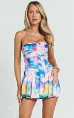 Amalie The Label - Julietta Corset Panel Mini Dress In Abstract Sunset Print