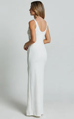 Boat Neck Bodycon Dress In White