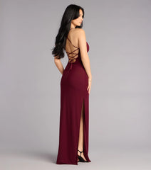 Adriane Beaded Floral Lace-Up Formal Dress