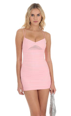 Ruched Mesh Bodycon Dress In Pink
