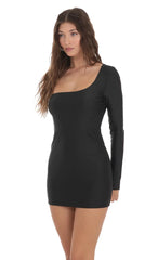 Asymmetrical Neckline Bodycon Dress In Black