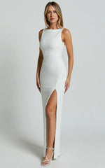 Boat Neck Bodycon Dress In White