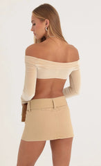 Velvet Off The Shoulder Top In Nude