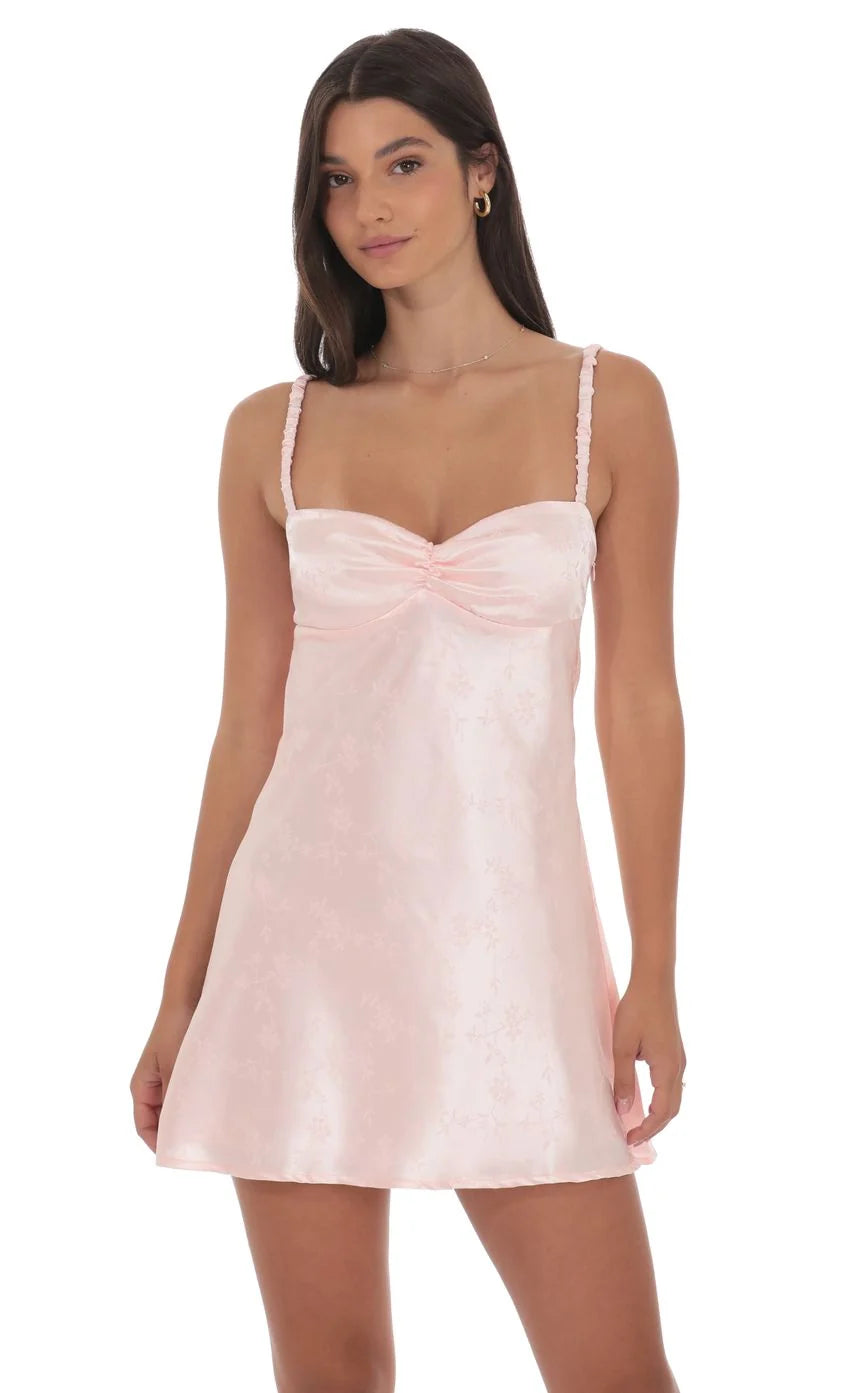 Jacquard Babydoll Dress In Baby Pink