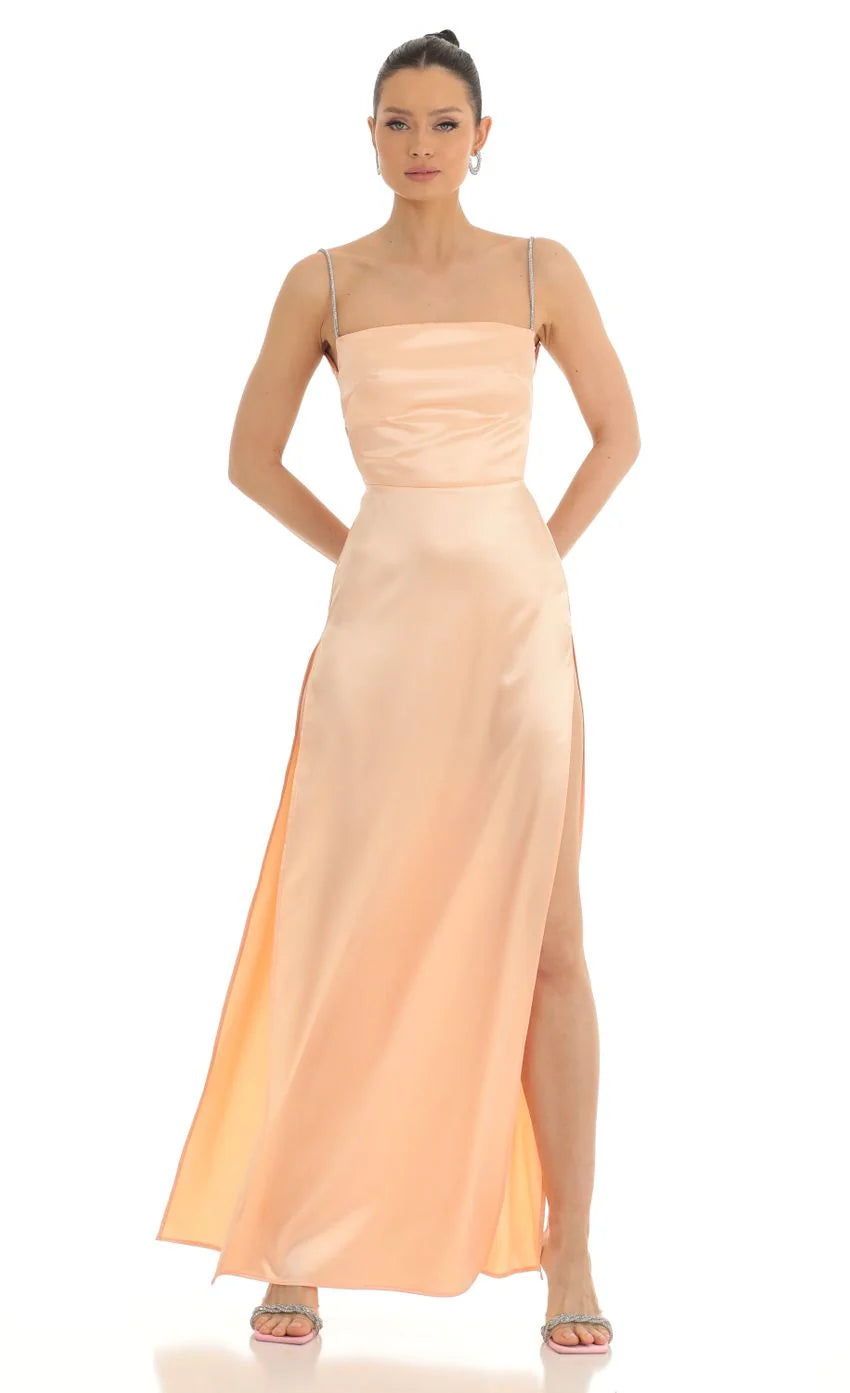 Rhinestone Maxi Dress In Peach